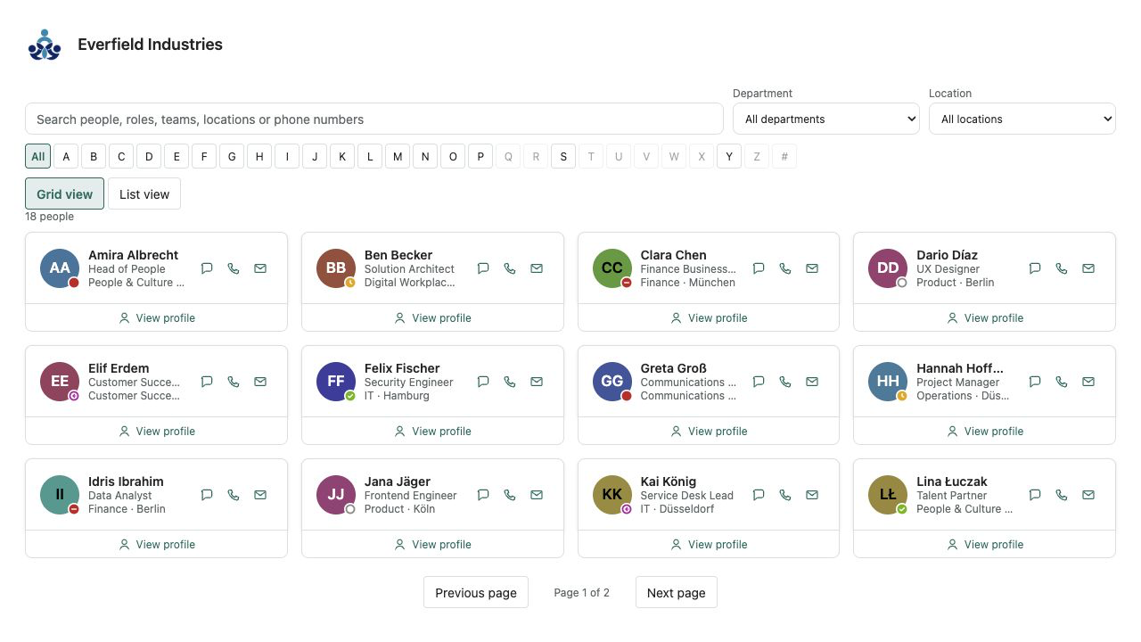 Employee Directory Plus shown in the Light SharePoint theme