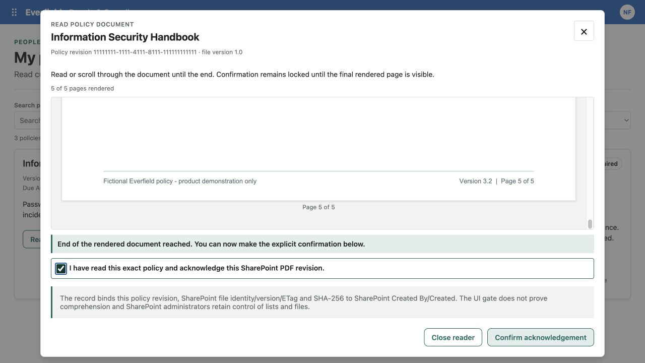 Policy Acknowledgement Pro shown in the Light SharePoint theme